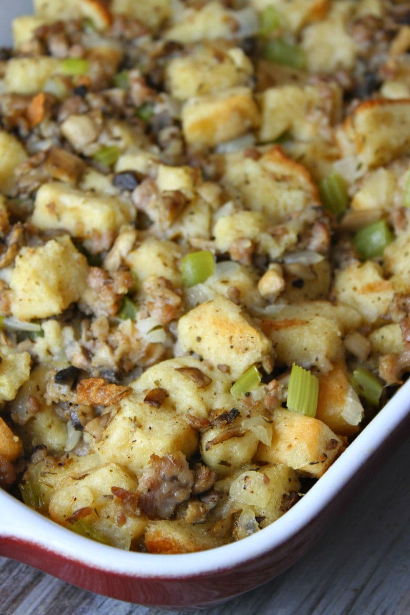 Classic Stuffing baked in a casserole dish