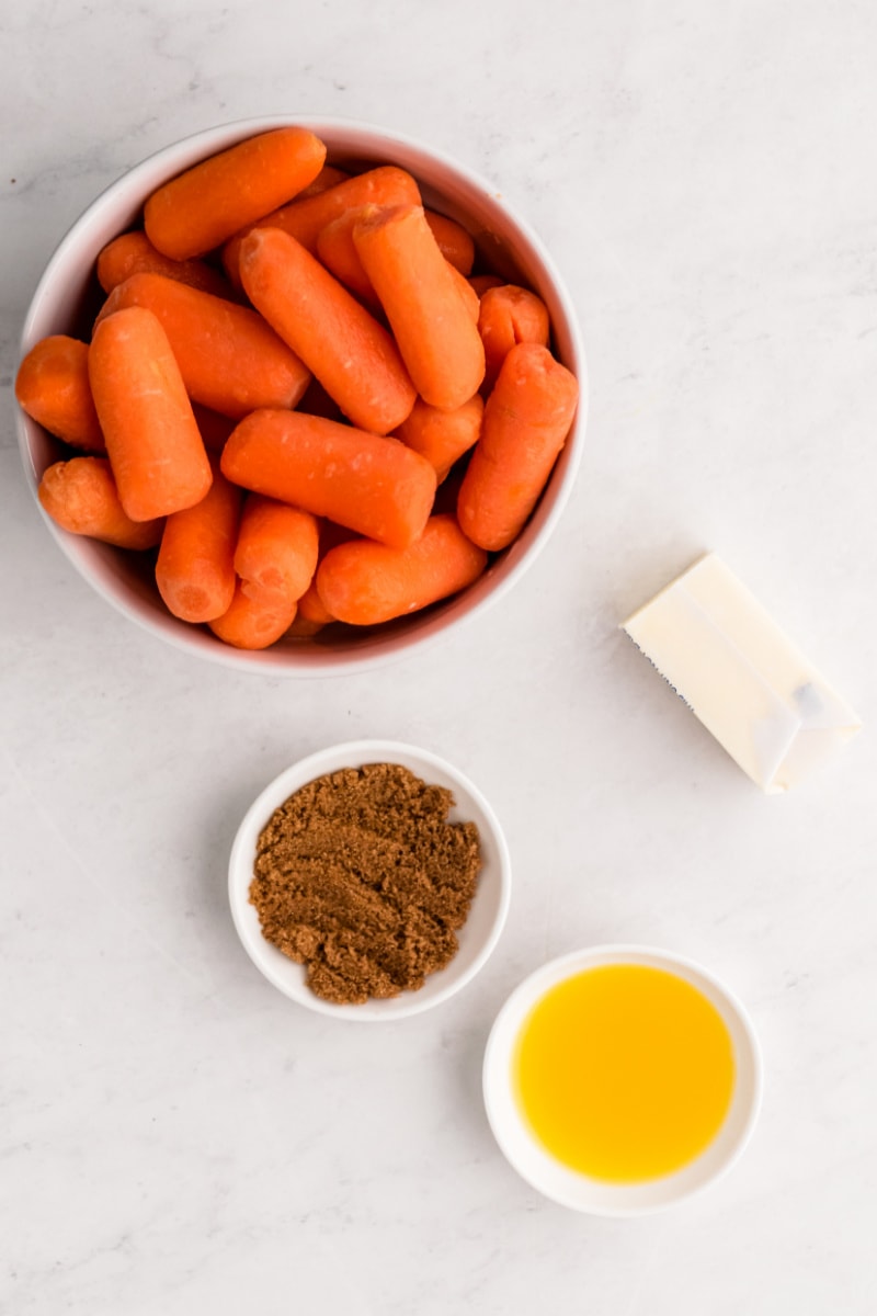 ingredients displayed for making glazed carrots