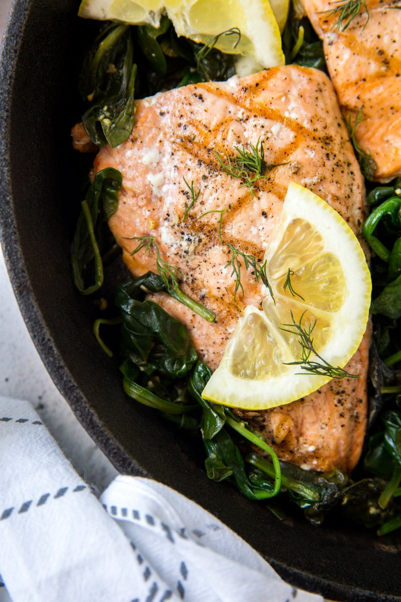 Grilled Salmon with Spinach