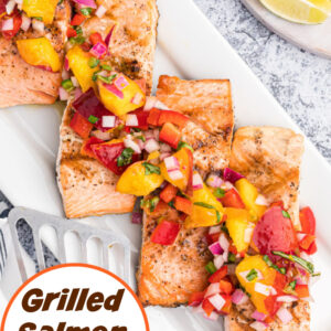 pinterest image for grilled salmon with nectarine salsa