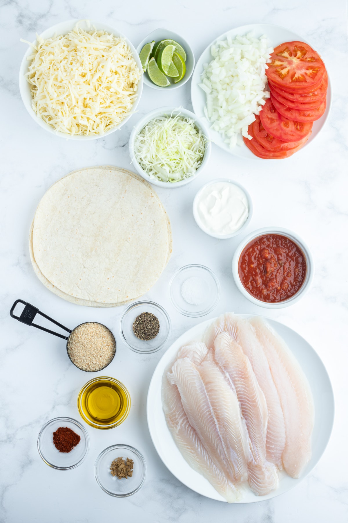 ingredients displayed for making inside out fish tacos