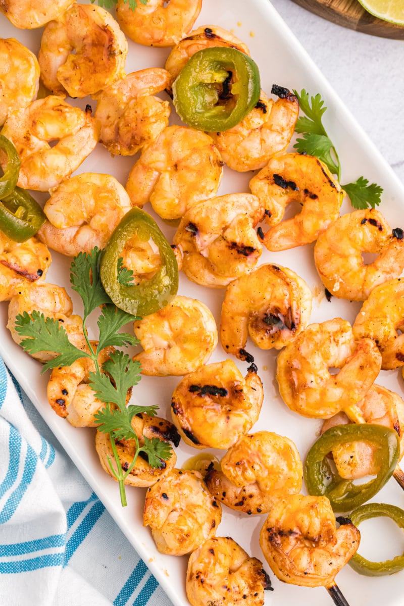 jalapeno lime shrimp skewers on a platter