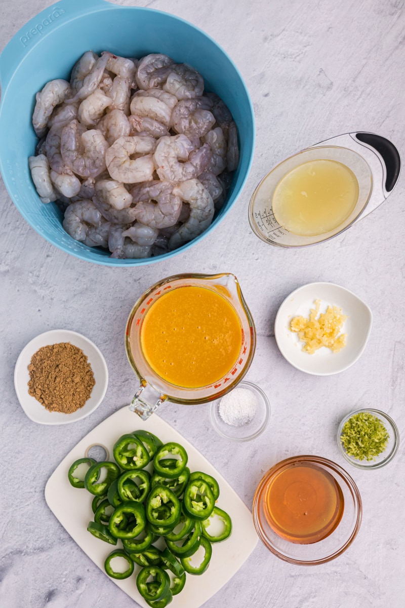 ingredients displayed for making jalapeno lime shrimp