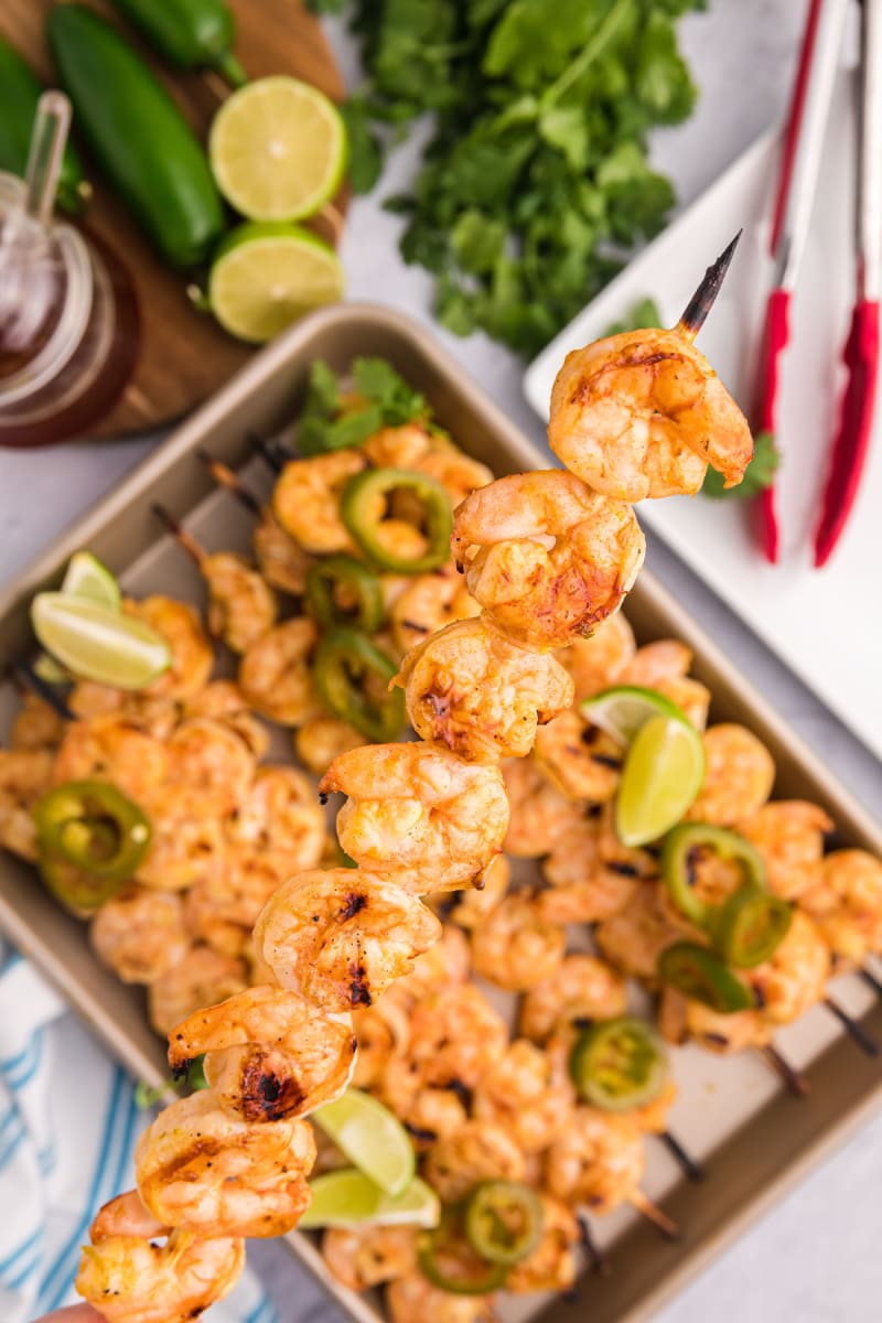 skewer of jalapeno lime shrimp