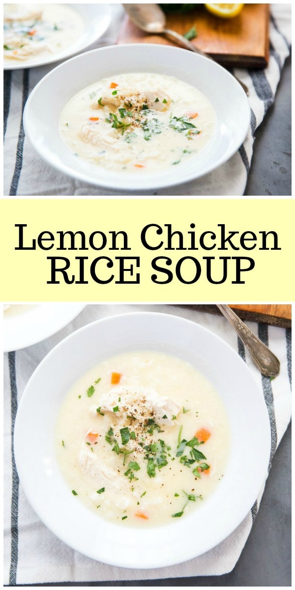 Easy Lemon Chicken Rice Soup recipe from RecipeGirl.com #lemon #chicken #soup #Greek #recipe