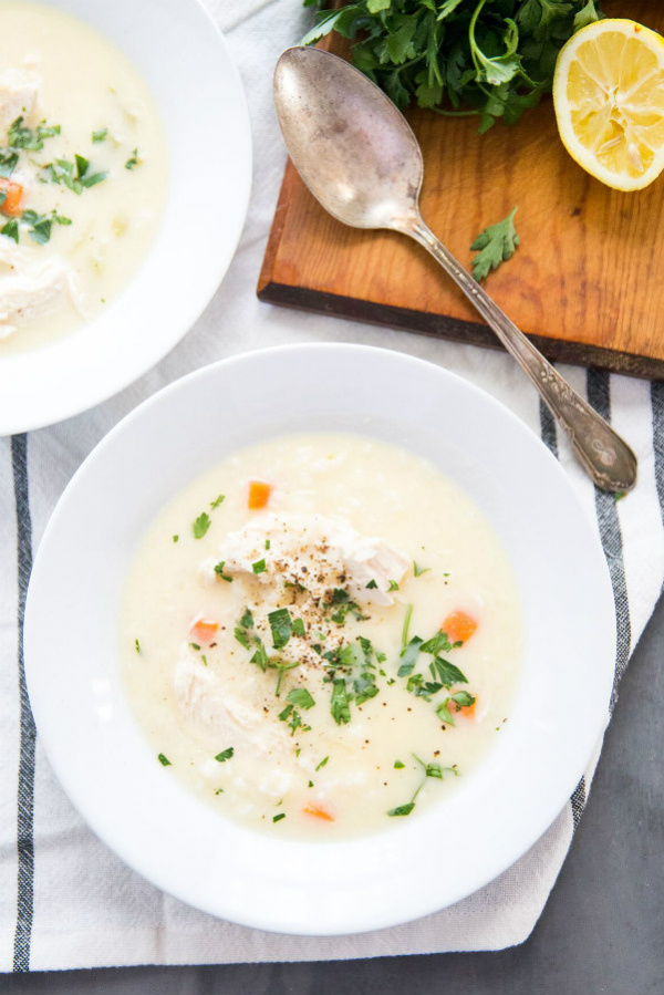 bowl of lemon chicken rice soup