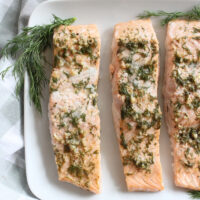 lemon dill marinated salmon on plate