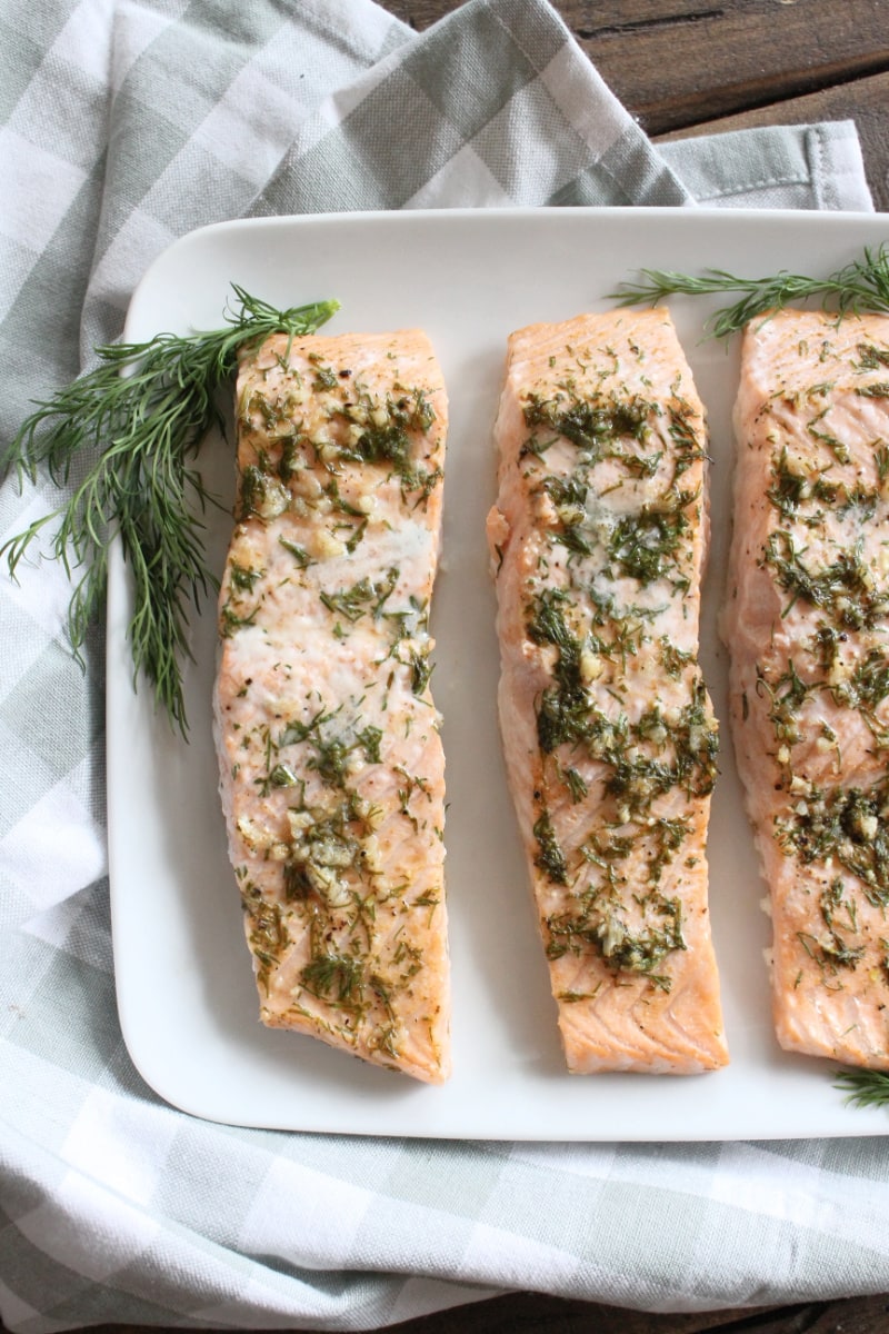 lemon dill marinated salmon on plate