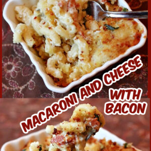 pinterest image for macaroni and cheese with bacon