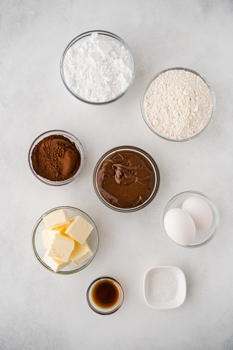 ingredients displayed for making nutella thumbprint cookies