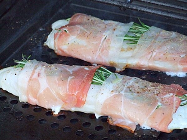 Prosciutto Wrapped Roughy on the grill