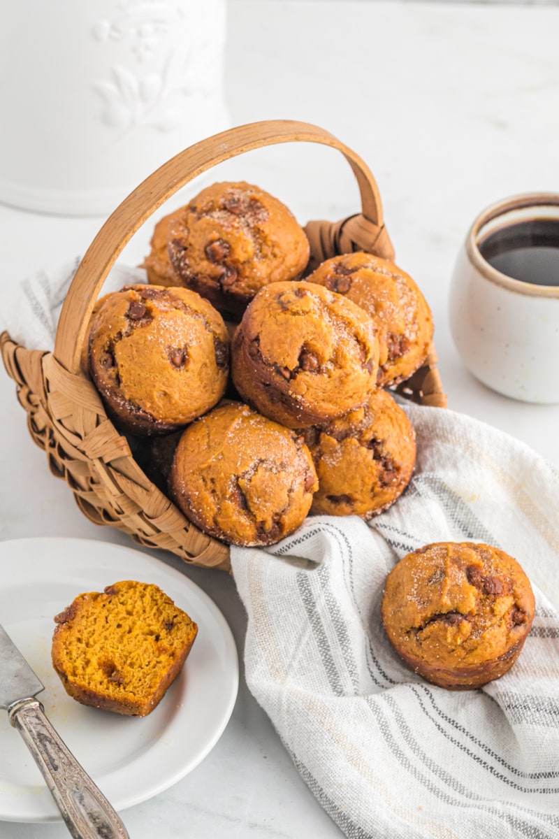 basket of pumpkin cinnamon chip muffins