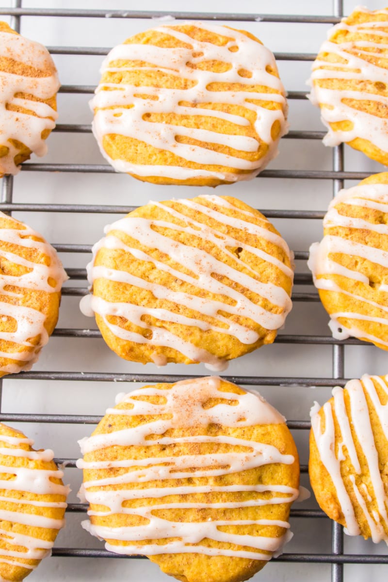 pumpkin shortbread cookies on a cooling rack