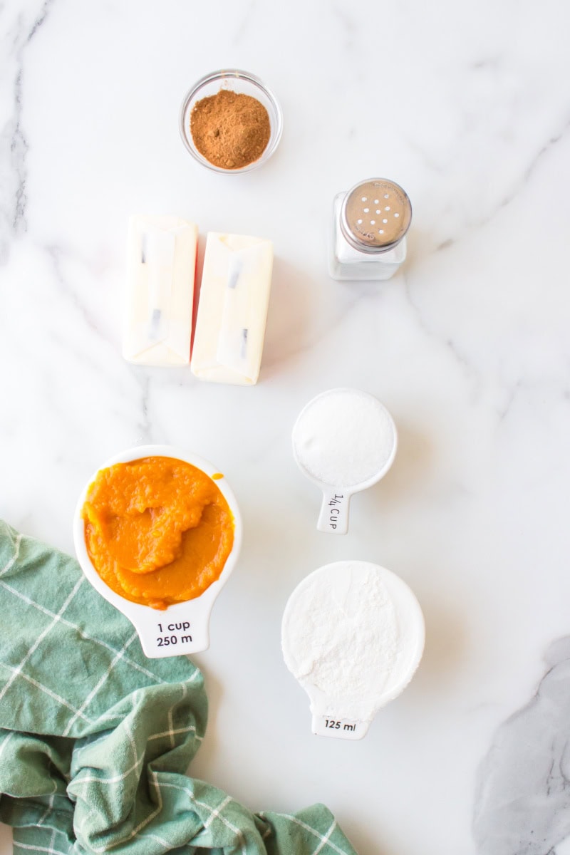 ingredients displayed for making pumpkin shortbread cookies