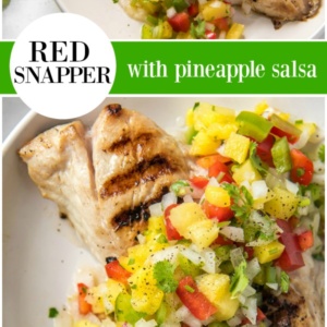 pinterest collage image for red snapper with pineapple salsa