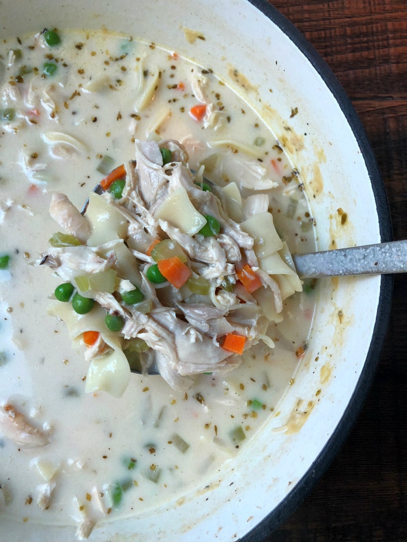 Roasted Chicken Noodle Soup recipe from RecipeGirl.com #roasted #chicken #noodle #soup #best #favorite #popular #recipe #RecipeGirl Pot of Roasted Chicken Noodle Soup