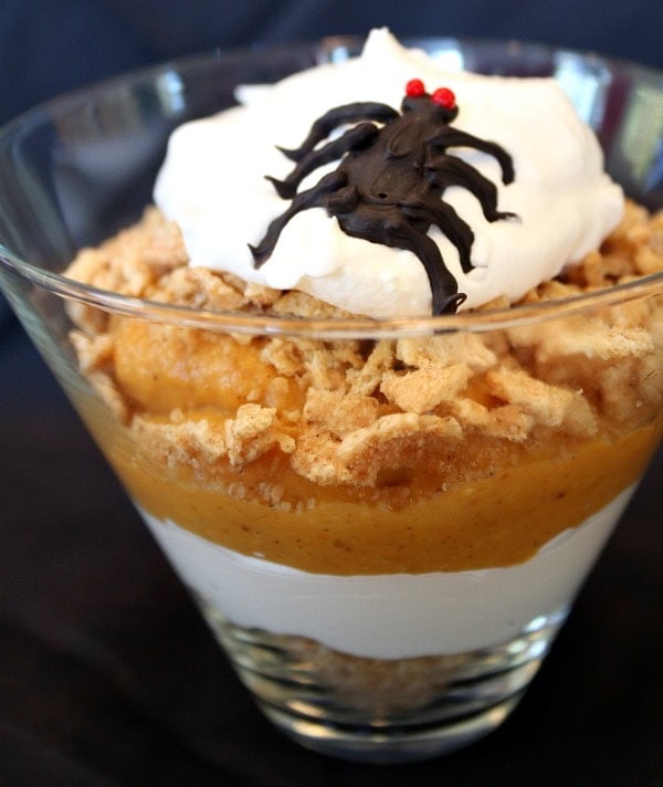 scary spider "no bake" pumpkin parfaits