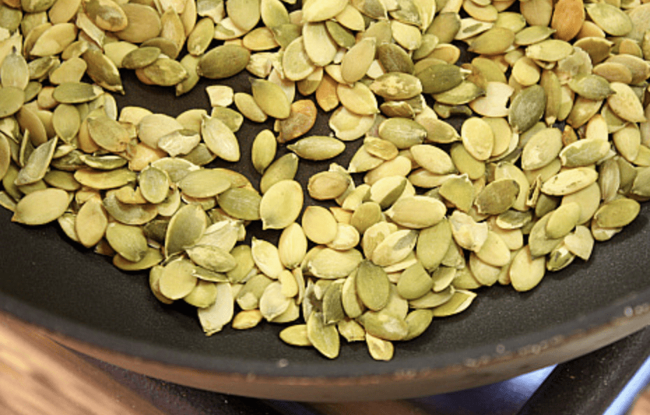 pumpkinseeds in pan