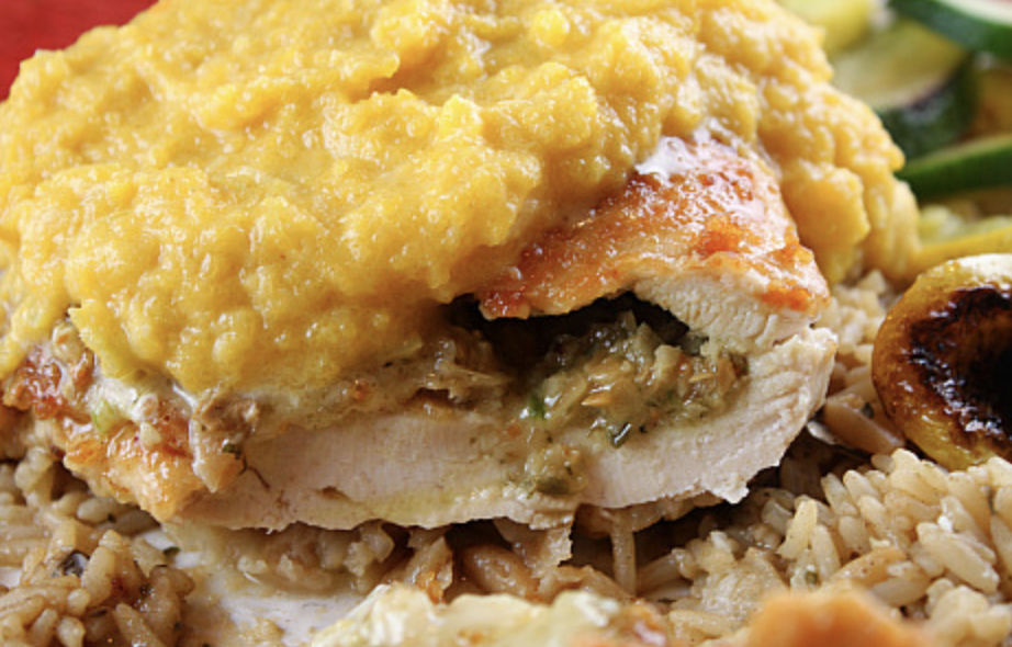 Chicken with Pumpkinseed Pesto and Butternut Sauce recipe from RecipeGirl.com #chicken #pumpkinseed #pepitas #pesto #butternutsquash #sauce #recipe #RecipeGirl chicken with pumpkinseed pesto