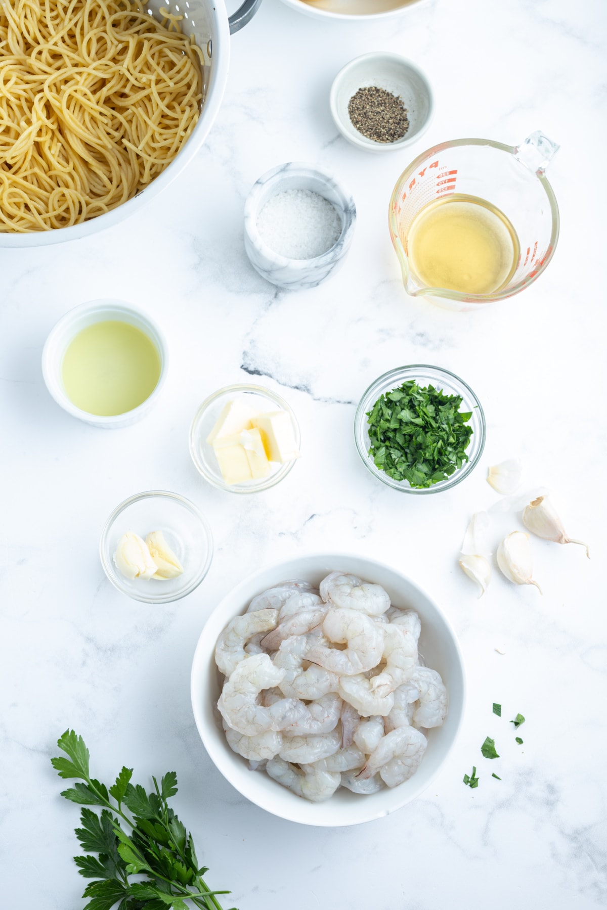 ingredients displayed for making shrimp scampi