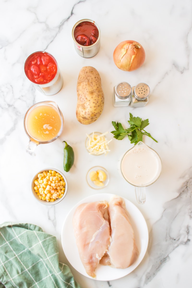 ingredients displayed for making chicken chowder