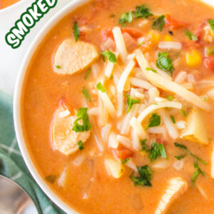 pinterest image for smoked chicken chowder