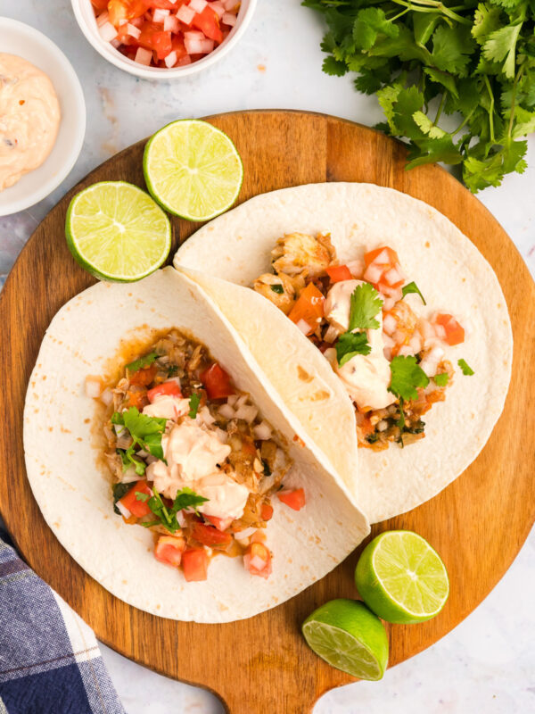 two snapper tacos on board
