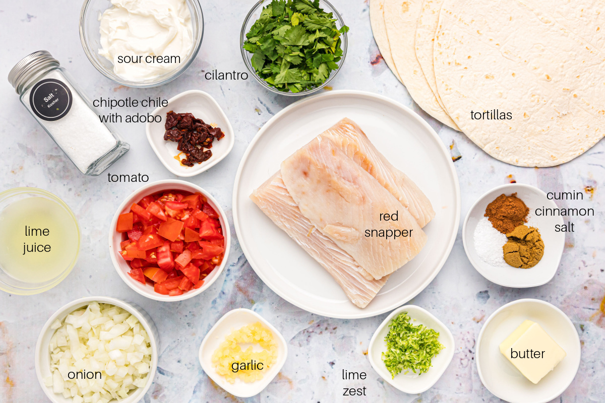 ingredients displayed for making snapper tacos
