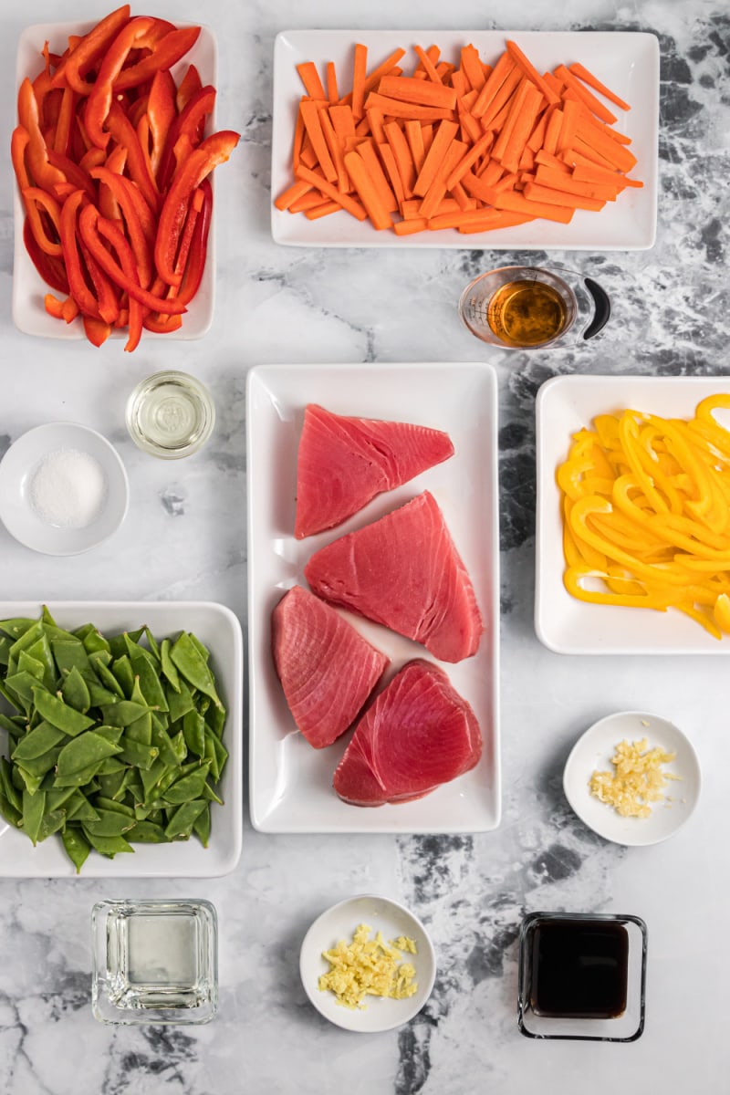 ingredients displayed for making teriyaki tuna