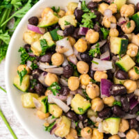 two bean salad in a white bowl