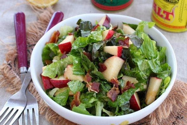 Apple Bacon Salad recipe from RecipeGirl.com #apple #bacon #salad #recipe #RecipeGirl Apple Bacon Salad in a bowl