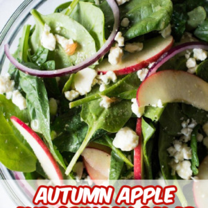 pinterest image for autumn apple and spinach salad