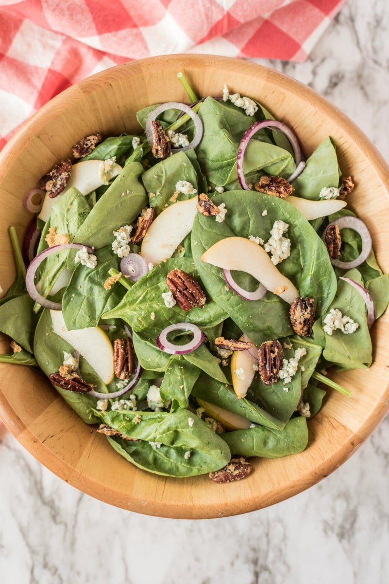 autumn salad in a wooden bowl