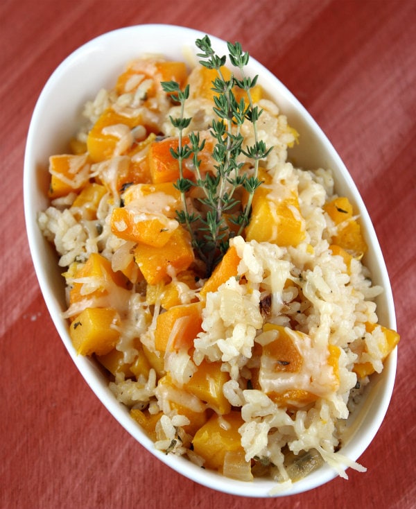 dish of baked rice with butternut squash