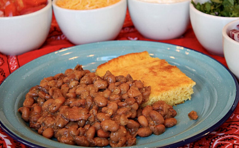 Beans and Cornbread on a plate