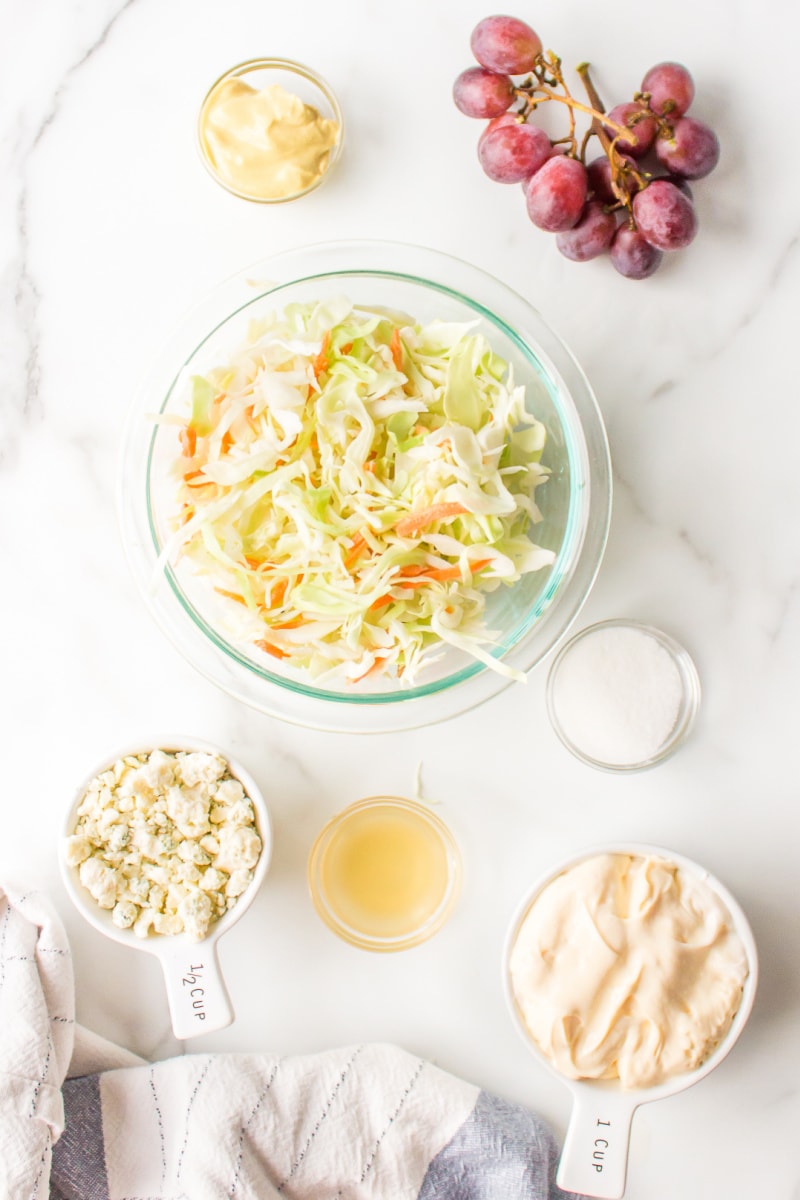 ingredients displayed for making blue cheese cole slaw