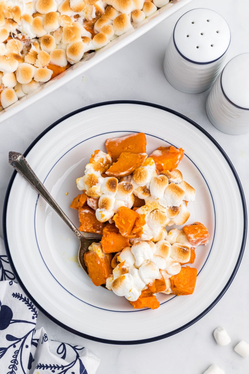 serving of yams with marshmallows on plate