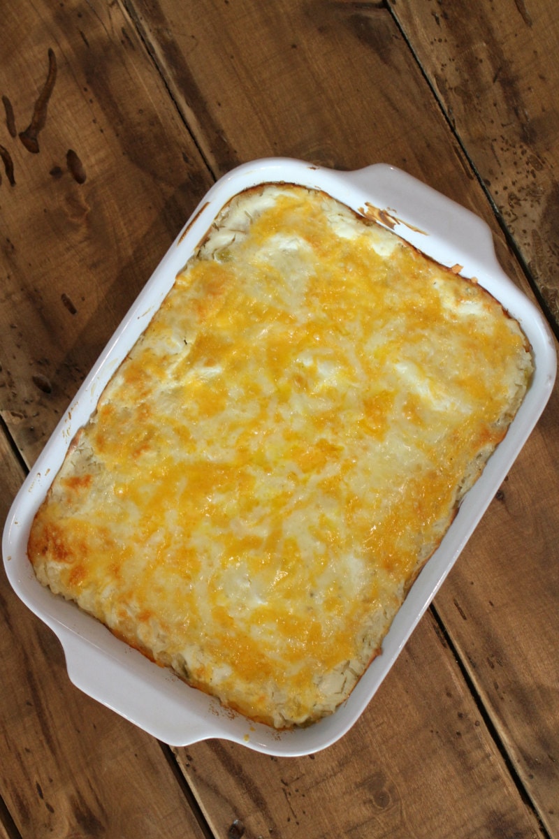 Chile Cheese Rice recipe from RecipeGirl.com #chile #cheese #rice #casserole #side #dish #sidedish #recipe #mexican #RecipeGirl Chile Cheese Rice just out of the oven