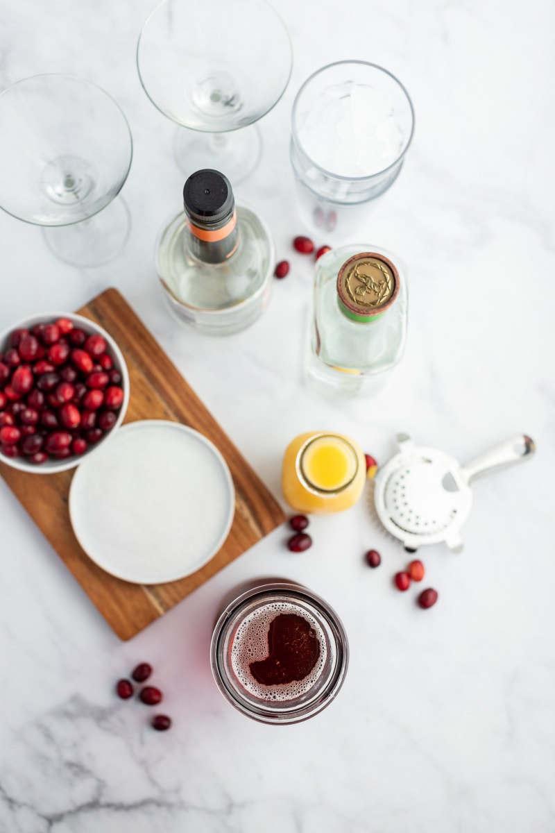 ingredients displayed for cranberry margaritas