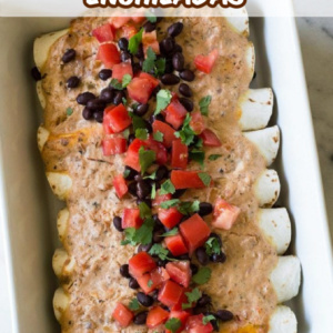 pinterest image for easy black bean enchiladas