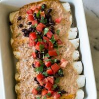 pan of easy black bean enchiladas