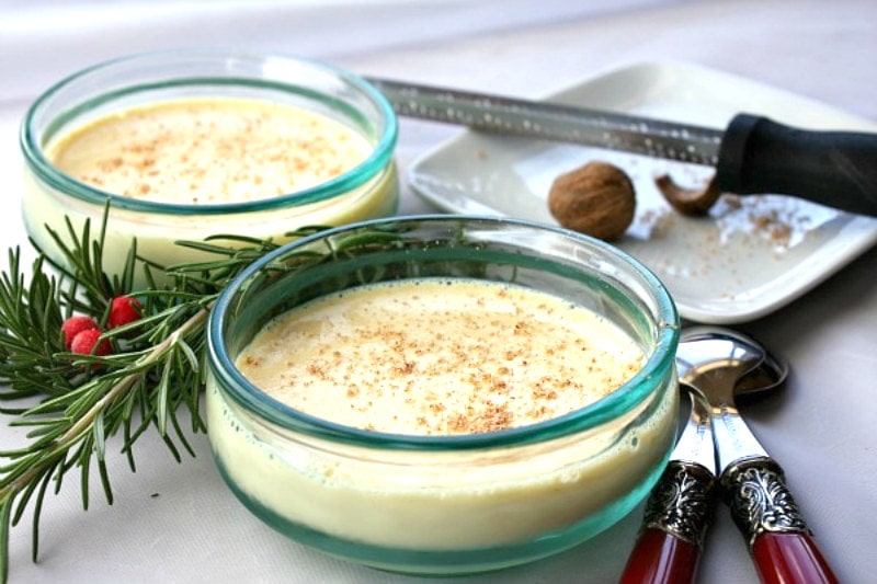 spiked eggnog custard in glass dishes