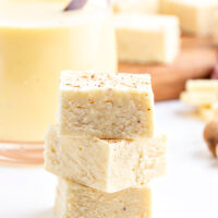 three stacked pieces of eggnog fudge