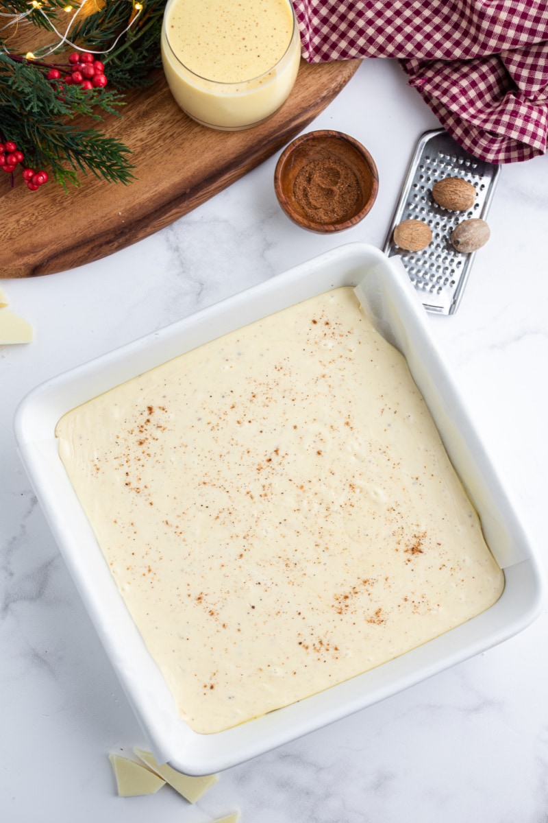 eggnog fudge in a pan