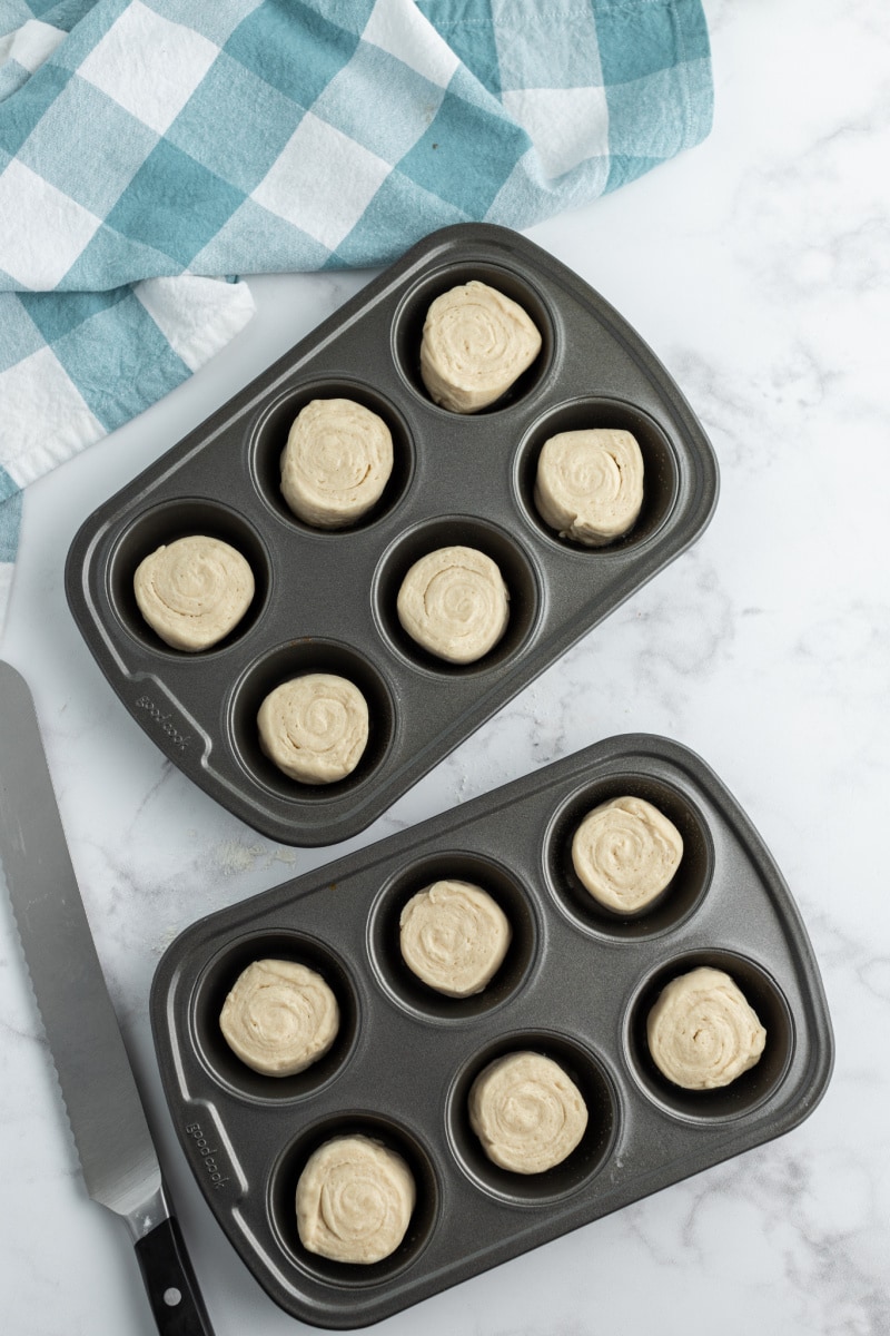 rolls in muffin tins ready for oven