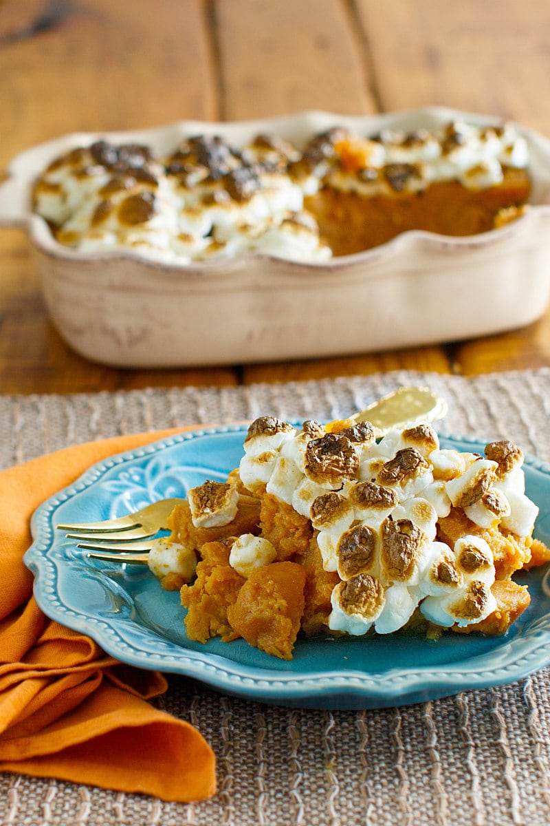 serving of Easy Glazed Sweet Potatoes with marshmallows