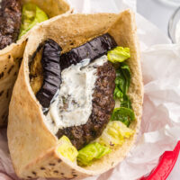 greek inspired burger in pita