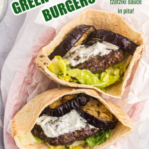 pinterest image for greek inspired burgers