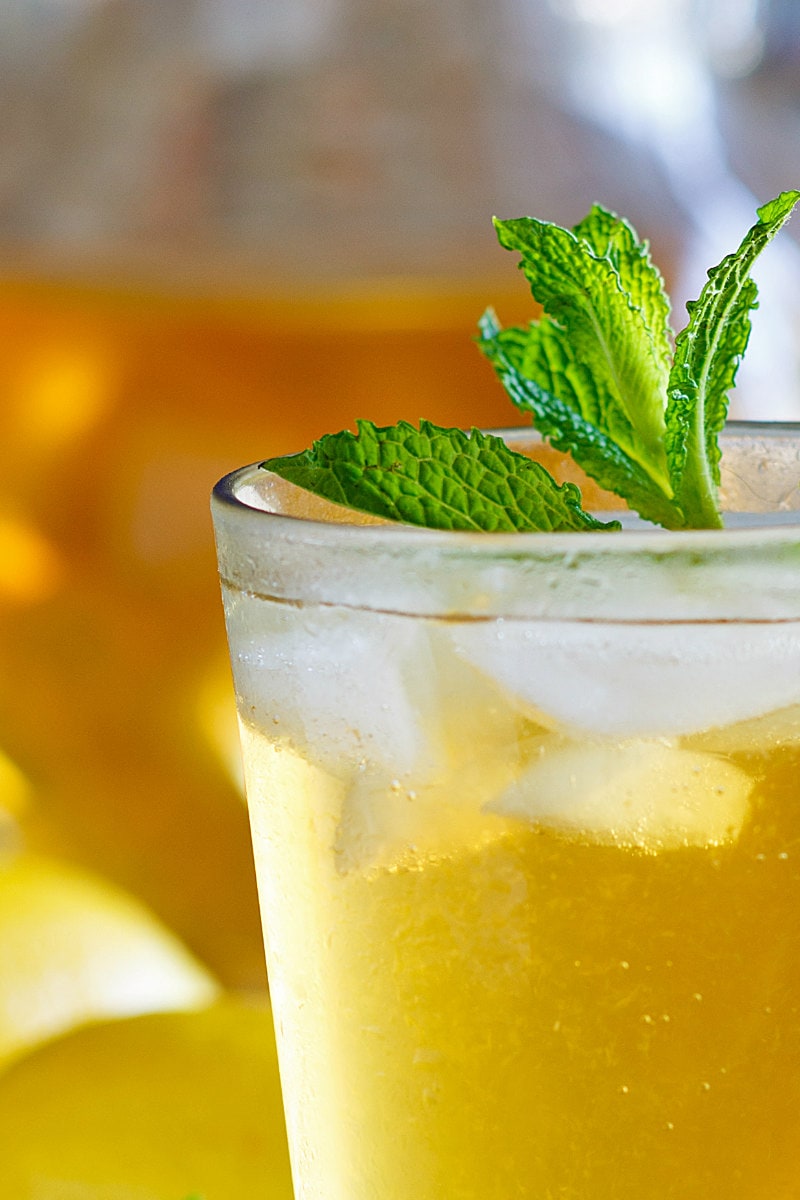 sweet summer iced tea garnished with fresh mint