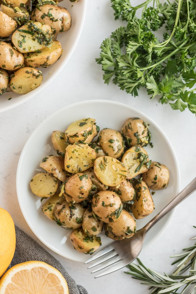 Roasted new potatoes with lemon & herbs recipe